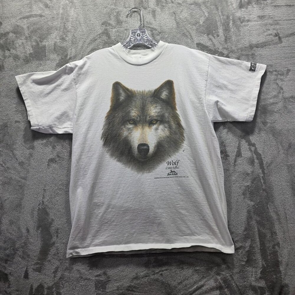 Wolf Shirt Mens XL White Made in USA Delta Cotton Petro Rochelle IL Graphic